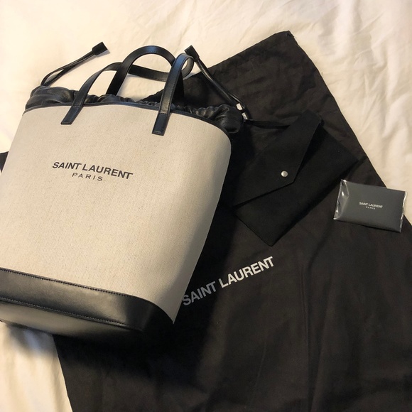 Used SAINT LAURENT Linen Calfskin Teddy Double Tote - Picture 2 of 7